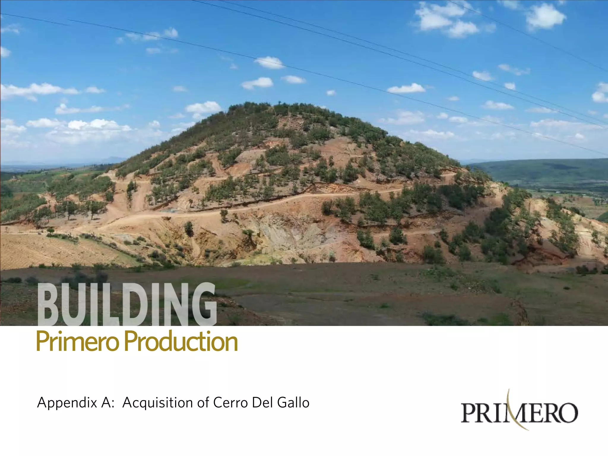 Primero Momentum
Primero Production
Appendix A: Acquisition of Cerro Del Gallo
 