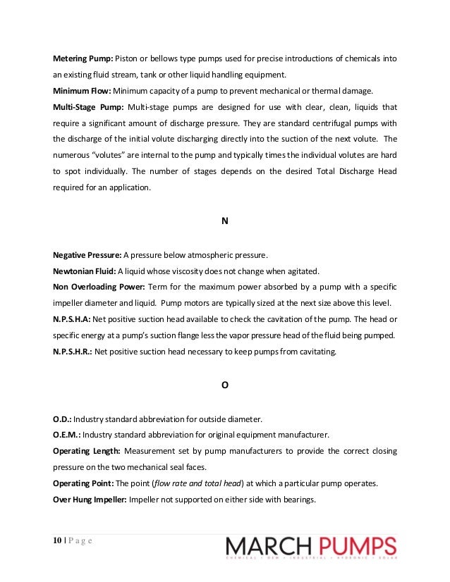 Glossary of Pumping terms + Pumps Industry Terminology
