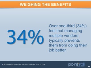 WEIGHING THE BENEFITS




           Over one-third (34%)
           feel that managing
           multiple vendors
      ...