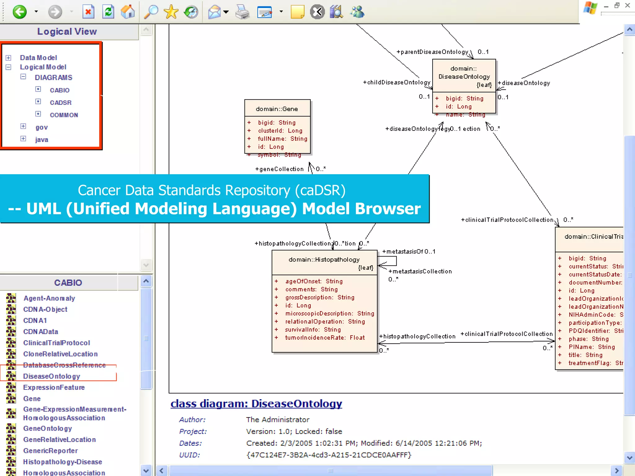 Cancer Data Standards Repository (caDSR)   -- UML (Unified Modeling Language) Model Browser 