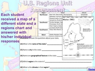 Each student
received a map of a
different state and a
regions chart and
answered with
his/her individual
responses




                        Home
 