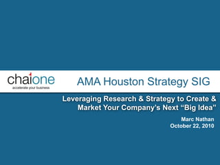 AMA Houston Strategy SIG Leveraging Research & Strategy to Create & Market Your Company’s Next “Big Idea” Marc Nathan October 22, 2010 