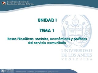 UNIDAD I TEMA 1 Bases Filosóficas, sociales, económicas y políticas del servicio comunitario 