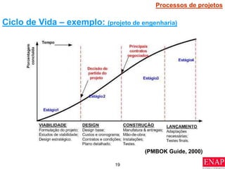 19
Ciclo de Vida – exemplo: (projeto de engenharia)
Processos de projetos
(PMBOK Guide, 2000)
 
