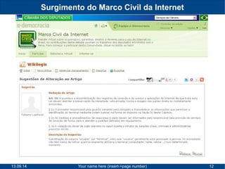 Surgimento do Marco Civil da Internet 
13.09.14 Your name here (insert->page number) 12 
 
