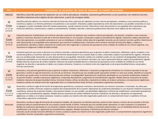 NIVEL DESCRPICION DE LOS NIVELES DEL MAPA DE PROGRESO DE CAMBIO Y RELACIONES
PREVIO Identifica y describe patrones de repe...