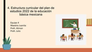 4. Estructura curricular del plan de
estudios 2022 de la educación
básica mexicana
Equipo 4
Maestra Juanita
Profr. Altman
Profr. Julio
 