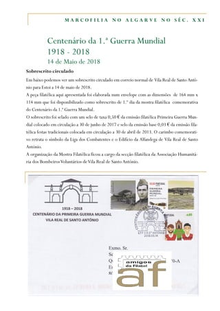 M A R C O F I L I A N O A L G A R V E N O S É C . X X I
Centenário da 1.ª Guerra Mundial
1918 - 2018
14 de Maio de 2018
So...