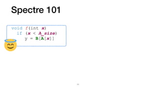 Spectre 101
void f(int x)


	
if (x < A_size)


	
	
y = B[A[x]]
11
 