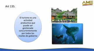 Art 135.
El turismo es una
actividad
productiva que
puede ser
gestionada
concurrentemente
por todos los
niveles de gobierno
 