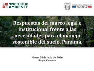 Martes 28 de junio de 2016
Ibagué, Colombia
Respuestas del marco legal e
institucional frente a las
necesidades para el manejo
sostenible del suelo, Panamá.
raguas
 