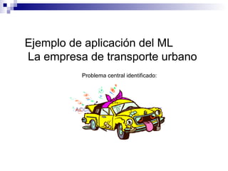 Ejemplo de aplicación del ML
La empresa de transporte urbano
Problema central identificado:
ACCIDENTALIDAD FRECUENTE
 