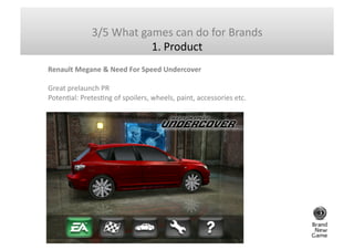 3/5	
  What	
  games	
  can	
  do	
  for	
  Brands	
  	
  
                                   4.	
  Place	
  	
  
Virtual	...