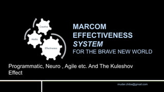MARCOM
EFFECTIVENESS
SYSTEM
FOR THE BRAVE NEW WORLD
Programmatic, Neuro , Agile etc. And The Kuleshov
Effect
muder.chiba@gmail.com
 
