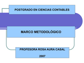 MARCO METODOLÓGICO
PROFESORA ROSA AURA CASAL
2007
POSTGRADO EN CIENCIAS CONTABLES
 