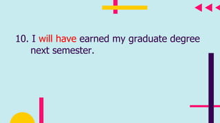 10. I will have earned my graduate degree
next semester.
 