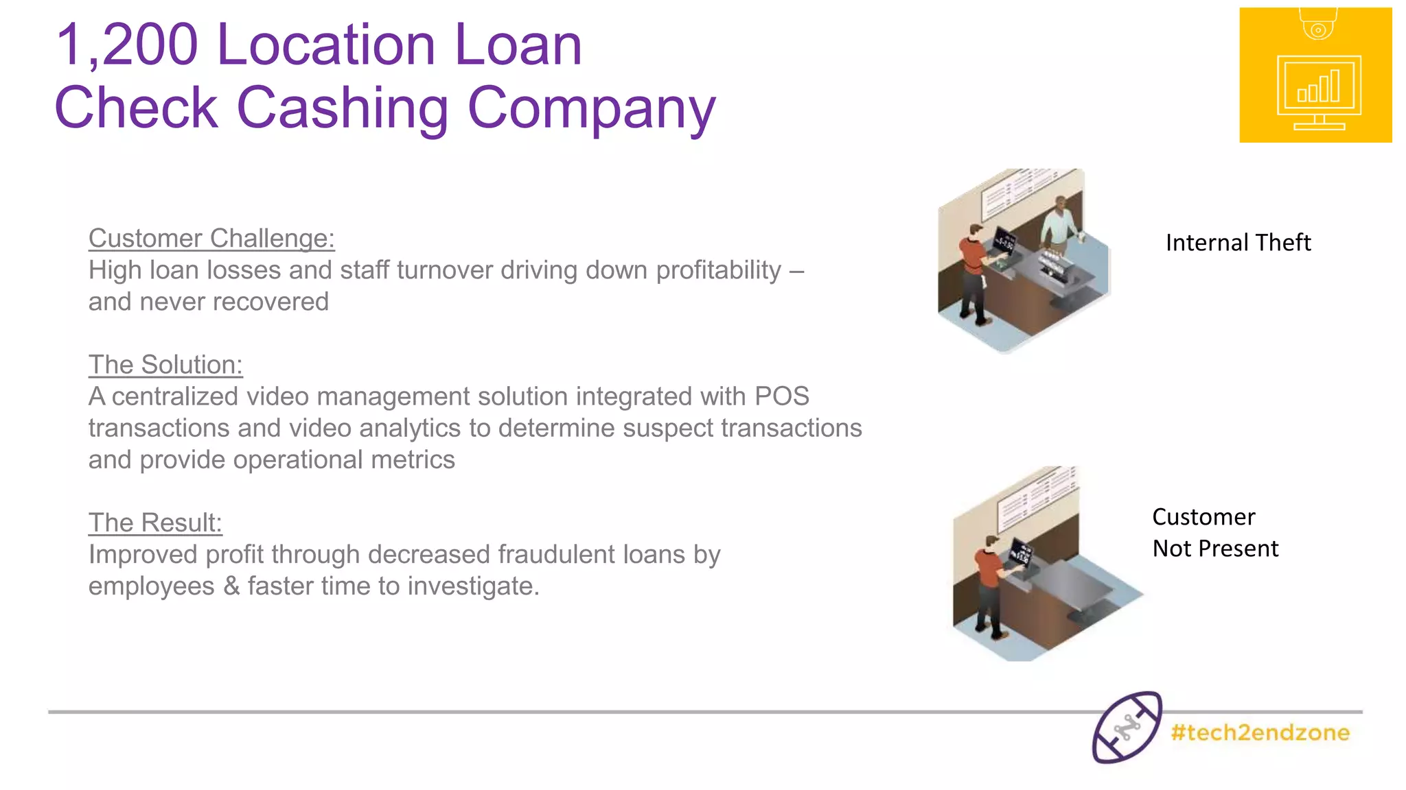 Customer Challenge:
Needed to affordably upgrade the company’s security system
The Solution:
“Instead of installing three cameras to cover one of our showrooms,
we could install one 360-degree IP camera and get equal or better
coverage,” said Corporate Security Manager
The Result:
They deployed the March Networks MegaPX Indoor Analytics Dome camera, which works with
March Networks Searchlight software to provide performance data using people counting and
dwell time analytics. In addition to improved security video and analytic insight, the system is
also used for operational oversight. For example, during last winter’s big snowstorms, they were
able to access video to ensure that there was no damage from the storms.
Global Climate Control Solutions
 