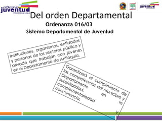 Del orden Departamental
       Ordenanza 016/03
Sistema Departamental de Juventud
 