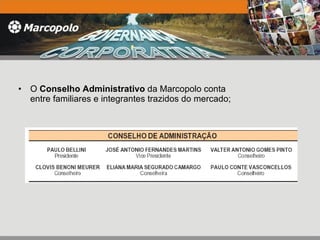 O  Conselho Administrativo  da Marcopolo conta  entre familiares e integrantes trazidos do mercado; 