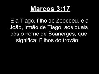 Marcos 3:17
E a Tiago, filho de Zebedeu, e a
João, irmão de Tiago, aos quais
pôs o nome de Boanerges, que
  significa: Filhos do trovão;
 