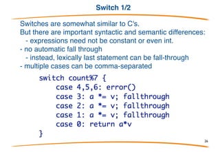 For
Basic form is familiar:
Missing condition means true:
But you can leave out the semis too:
Don't forget multivariate assigments:
26
 