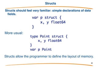 Agenda 2° Day
Agenda
• Pointers
• Collections
• Procedural programming
• Structs
• Interfaces
• Exercises
89
 