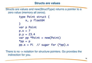 Structs
Structs should feel very familiar: simple declarations of data
fields.
More usual:
Structs allow the programmer to define the layout of memory.
90
 