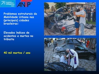 Problemas estruturais da
Mobilidade Urbana nas
(principais) cidades
brasileiras:


Elevados índices de
acidentes e mortes no
trânsito



40 mil mortos / ano
 