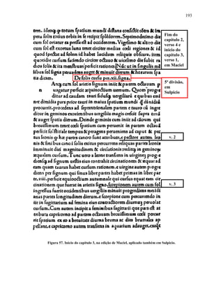 193
Figura 57. Início do capítulo 3, na edição de Maciel, aplicado também em Sulpicio.
Fim do
capítulo 2,
verso 4 e
início do
capítulo 3,
verso 1,
em Maciel
v. 2
v. 3
5ª divisão,
em
Sulpicio
 