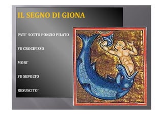 IL SEGNO DI GIONA

PATI’  SOTTO PONZIO PILATO


FU CROCIFISSO


MORI’


FU SEPOLTO 


RESUSCITO’
 