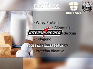 PROTÉICOS

- Whey Protein
            - Albumina
- Proteína Isolada de Soja
- Colágeno
- Proteína Hidr. Trigo
- Proteína Bioativa
 