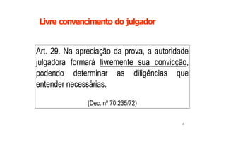 Livre convencimento do julgador


Art.  29.  Na  apreciação  da  prova,  a  autoridade 
julgadora  formará  livremente  sua  convicção, 
podendo  determinar  as  diligências  que 
entender necessárias. 

                 (Dec. nº 70.235/72) 

                                                 15 
 