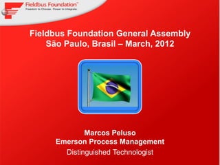 Fieldbus Foundation General Assembly
    São Paulo, Brasil – March, 2012




             Marcos Peluso
     Emerson Process Management
       Distinguished Technologist
                                    © 1999 - 2011 Fieldbus Foundation
 