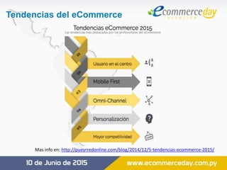 Mas info en: http://pueyrredonline.com/blog/2014/12/5-tendencias-ecommerce-2015/
Tendencias del eCommerce
 