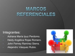Integrantes:
•   Adriana María Ipuz Perdomo.
•   Heidy Angélica Rojas Romero.
•   John Ferney Ramírez Sierra.
•   Alejandro Vásquez Rubio.
 
