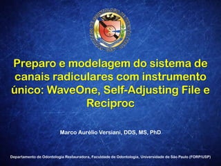 Preparo e modelagem do sistema de canais radiculares com instrumento único: WaveOne, Self-Adjusting File e Reciproc Marco Aurélio Versiani, DDS, MS, PhD Departamento de OdontologiaRestauradora, Faculdade de Odontologia, Universidade de São Paulo (FORP/USP) 