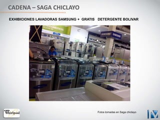 CADENA – SAGA CHICLAYO
EXHIBICIONES LAVADORAS SAMSUNG + GRATIS DETERGENTE BOLIVAR
Fotos tomadas en Saga chiclayo
 