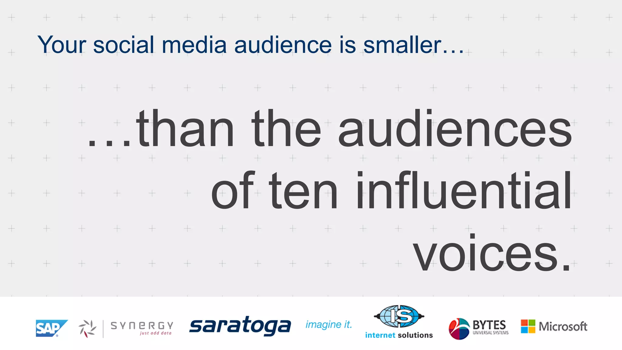 Your social media audience is smaller…
…than the audiences
of ten influential
voices.
 