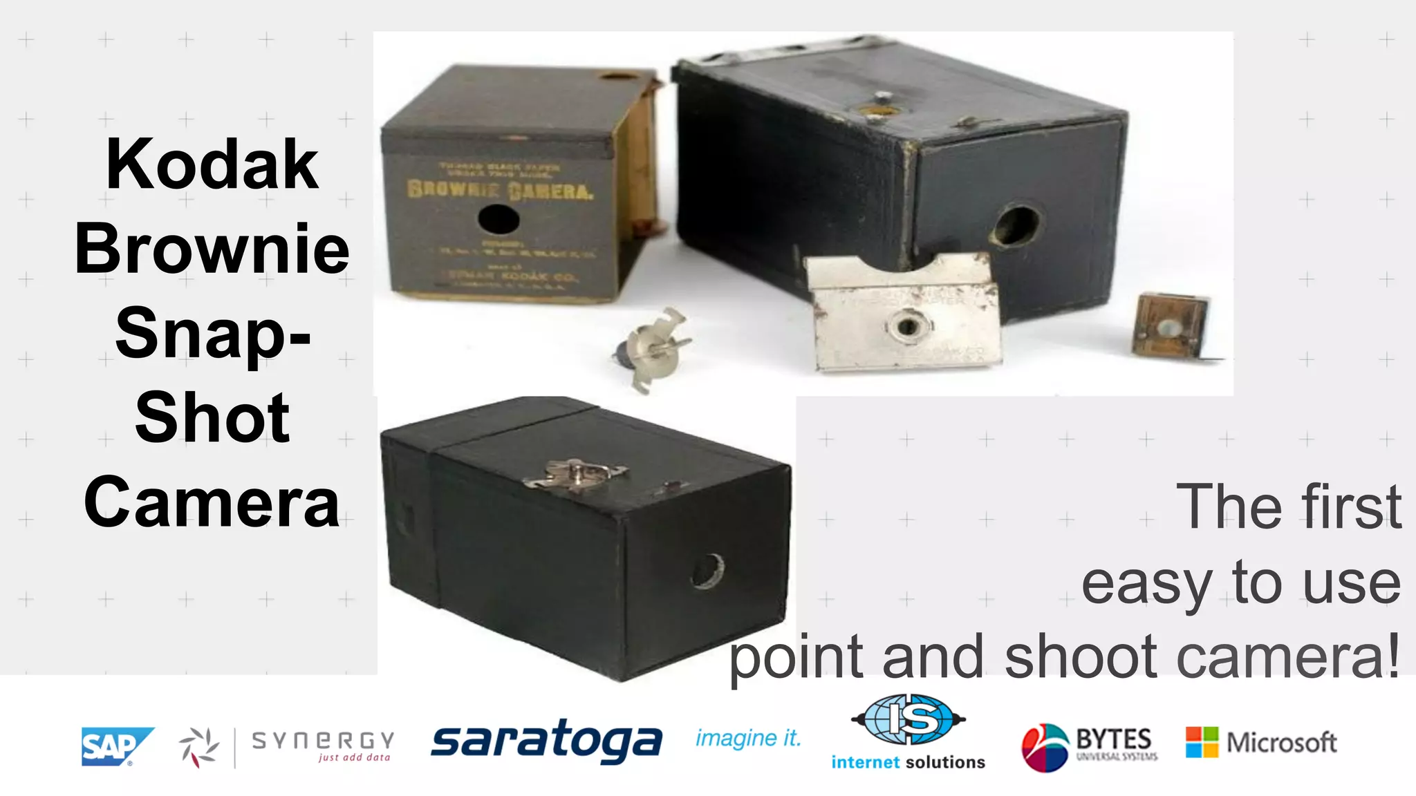The first
easy to use
point and shoot camera!
Kodak
Brownie
Snap-
Shot
Camera
 