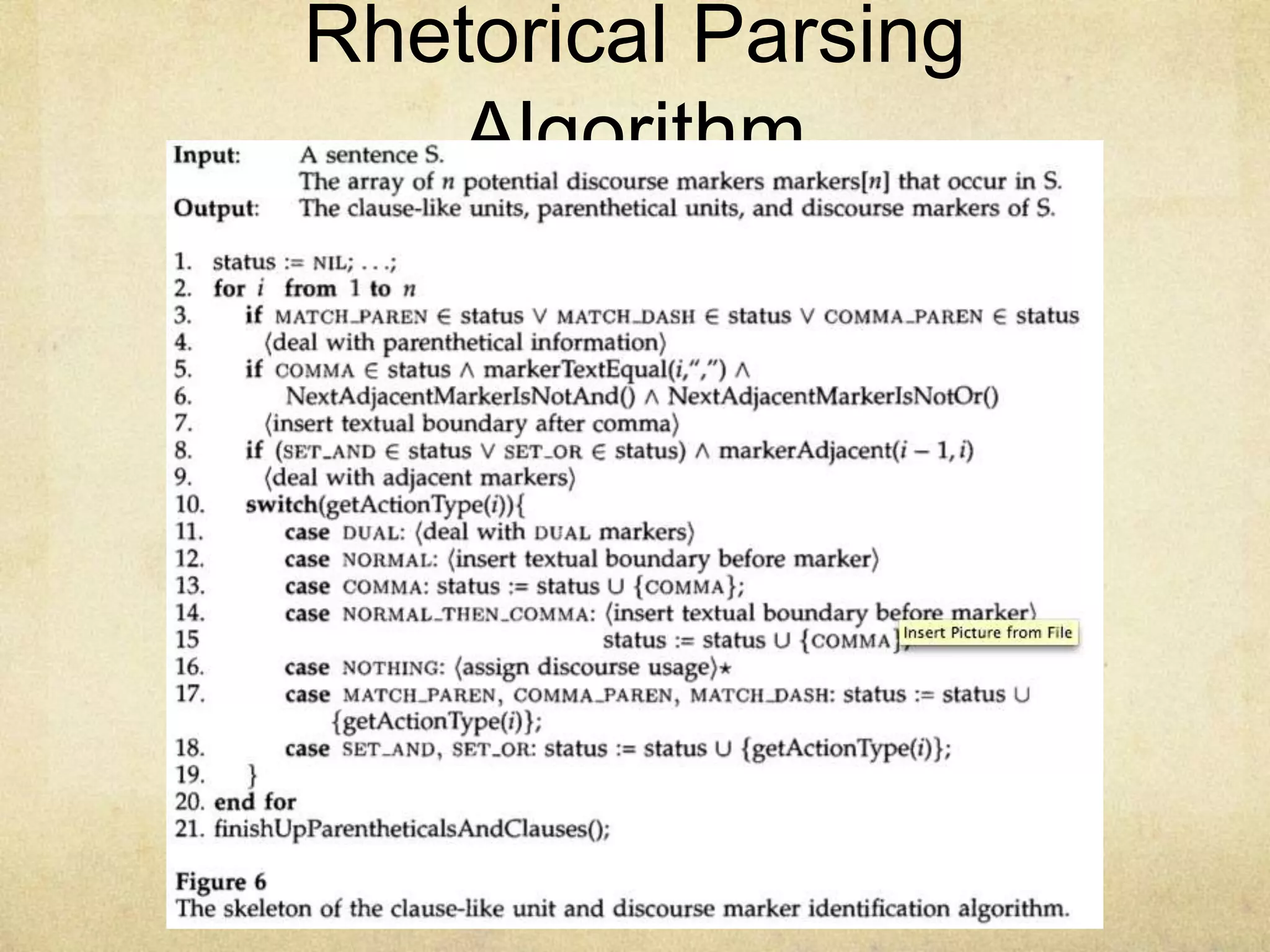 Rhetorical Parsing
    Algorithm
 