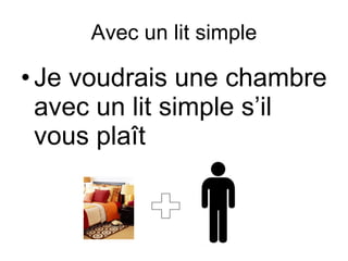 Avec un lit simple Je voudrais une chambre avec un lit simple s’il vous pla î t + 