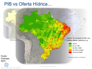 6
2015 General Electric Company
PIB vs Oferta Hídrica…
Sources: GWI, IBGE, GE analyses
OFERTA HÍDRICADENSIDADE DE PIB
Relação da Densidade do PIB* com
a Oferta Hídrica - (mil R$/m³/s)
até 20
de 21 a 200
de 201 a 2.000
de 2.001 a 20.000
acima de 20.000
* Unidade do PIB = mil R$/km²
Fonte:
Cobrape,
2012
 