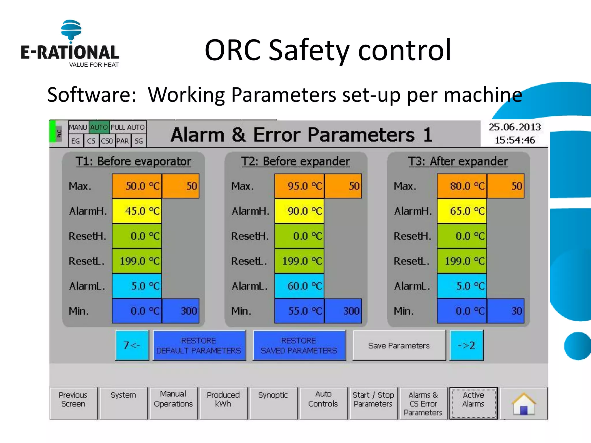 ORC Safety control 
Software: Working Parameters set-up per machine 
 