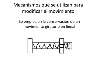 Mecanismos que se utilizan para
modificar el movimiento
Se emplea en la conservación de un
movimiento giratorio en lineal
 