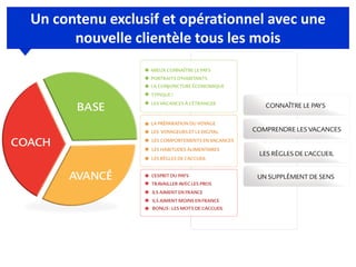 Un contenu exclusif et opérationnel avec une
nouvelle clientèle tous les mois
 
