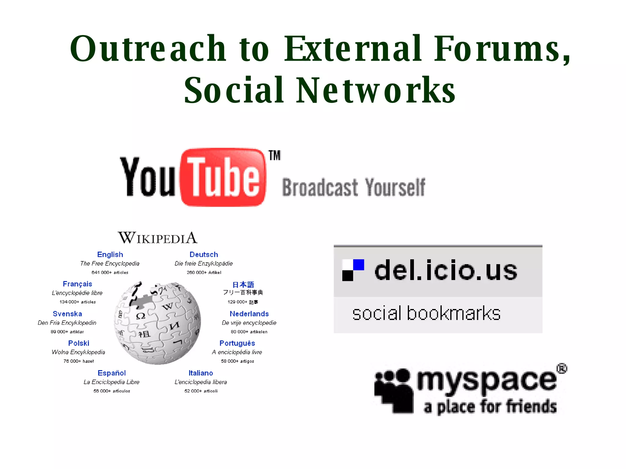 Outreach to External Forums, Social Networks 