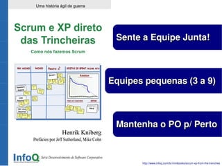    
Sente a Equipe Junta!Sente a Equipe Junta!
Mantenha o PO p/ PertoMantenha o PO p/ Perto
Equipes pequenas (3 a 9)Equipes pequenas (3 a 9)
http://www.infoq.com/br/minibooks/scrum­xp­from­the­trenches
 