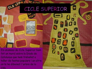 C I C L E  S U P E R I O R Els alumnes de Cicle Superior hem fet un mural sobre la Diada de Catalunya que hem treballat a taller de festes populars i un altre on hi ha dibuixat l'arbre de la vida. 