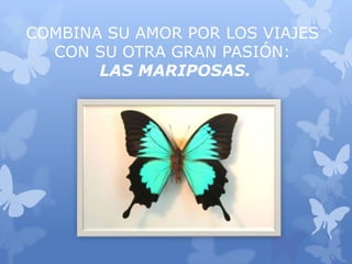 COMBINA SU AMOR POR LOS VIAJES
CON SU OTRA GRAN PASIÓN:
LAS MARIPOSAS.
 