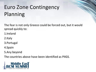 Creating integrated ERM
5. A well defined and developed set of core foundation
elements on which the ERM is to be built
6. A slow, and methodical and phased approach that results in
visible accomplishment and return on investment (small
thought it may be at first)
7. Supporting technology for the purpose of creating,
sustaining and implementing analytical tools, analysis and
generation of useful information by decision makers.
8. A feedback mechanism by which results can be evaluated
and used in affecting organizational culture.
 